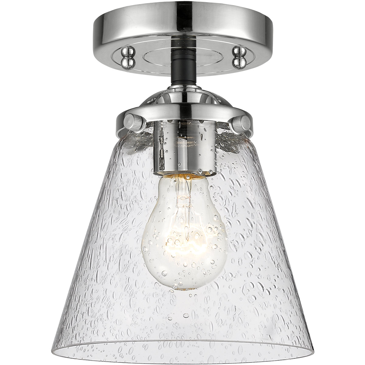 Innovations Lighting 284-1C-BPN-G64-LED Nouveau Small Cone LED 6 inch Black Polished Nickel Semi-Flush Mount Ceiling Light in Seedy Glass, Nouveau