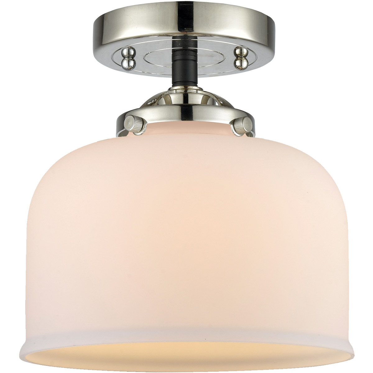 Innovations Lighting 284-1C-BPN-G71-LED Nouveau Large Bell LED 8 inch Black Polished Nickel Semi-Flush Mount Ceiling Light in Matte White Glass, Nouve