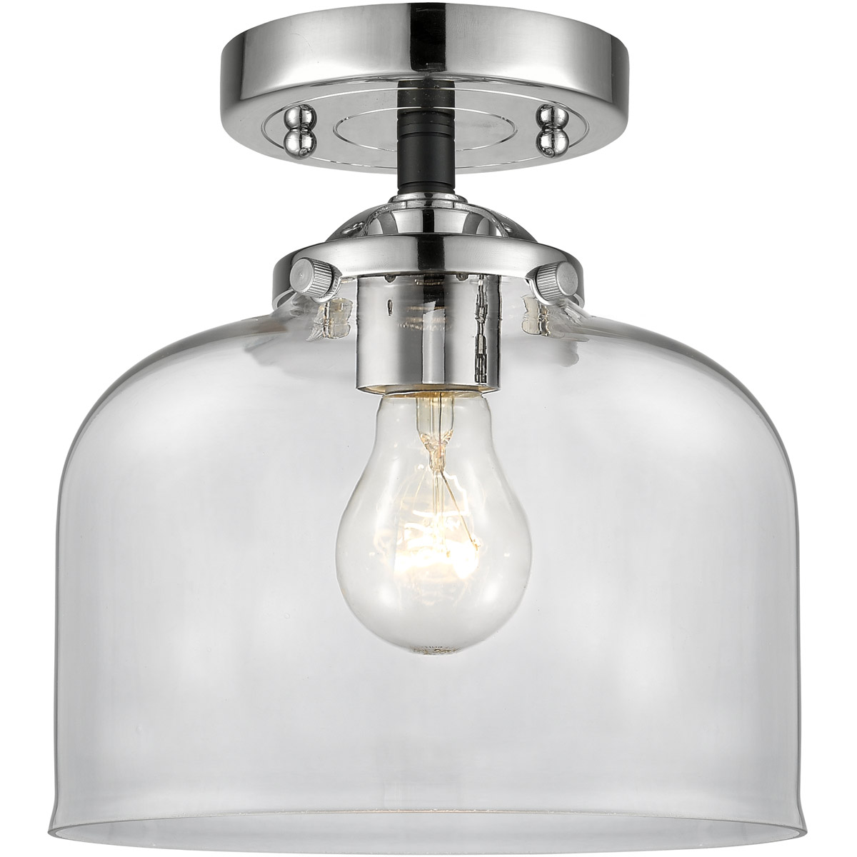 Innovations Lighting 284-1C-BPN-G72-LED Nouveau Large Bell LED 8 inch Black Polished Nickel Semi-Flush Mount Ceiling Light in Clear Glass, Nouveau