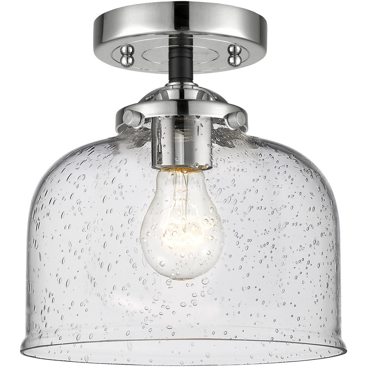 Innovations Lighting 284-1C-BPN-G74-LED Nouveau Large Bell LED 8 inch Black Polished Nickel Semi-Flush Mount Ceiling Light in Seedy Glass, Nouveau