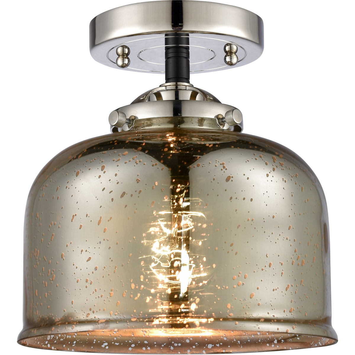 Innovations Lighting 284-1C-BPN-G78-LED Nouveau Large Bell LED 8 inch Black Polished Nickel Semi-Flush Mount Ceiling Light in Silver Plated Mercury Gl