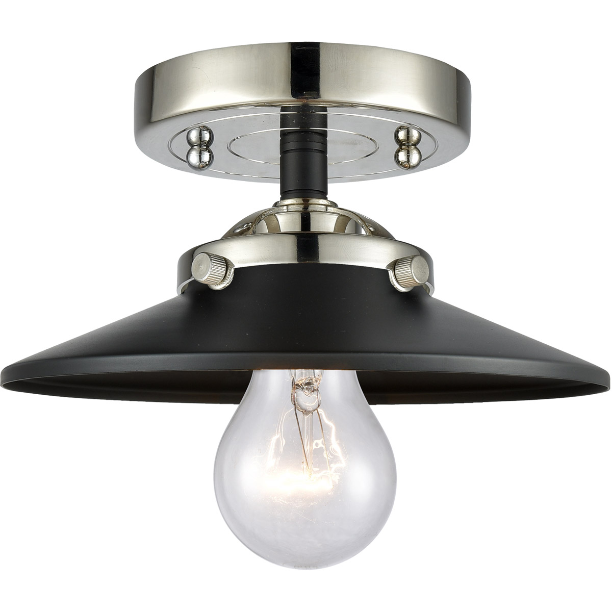 Innovations Lighting 284-1C-BPN-M6-BK-LED Nouveau Railroad LED 8 inch Black Polished Nickel Semi-Flush Mount Ceiling Light in Matte Black, Nouveau