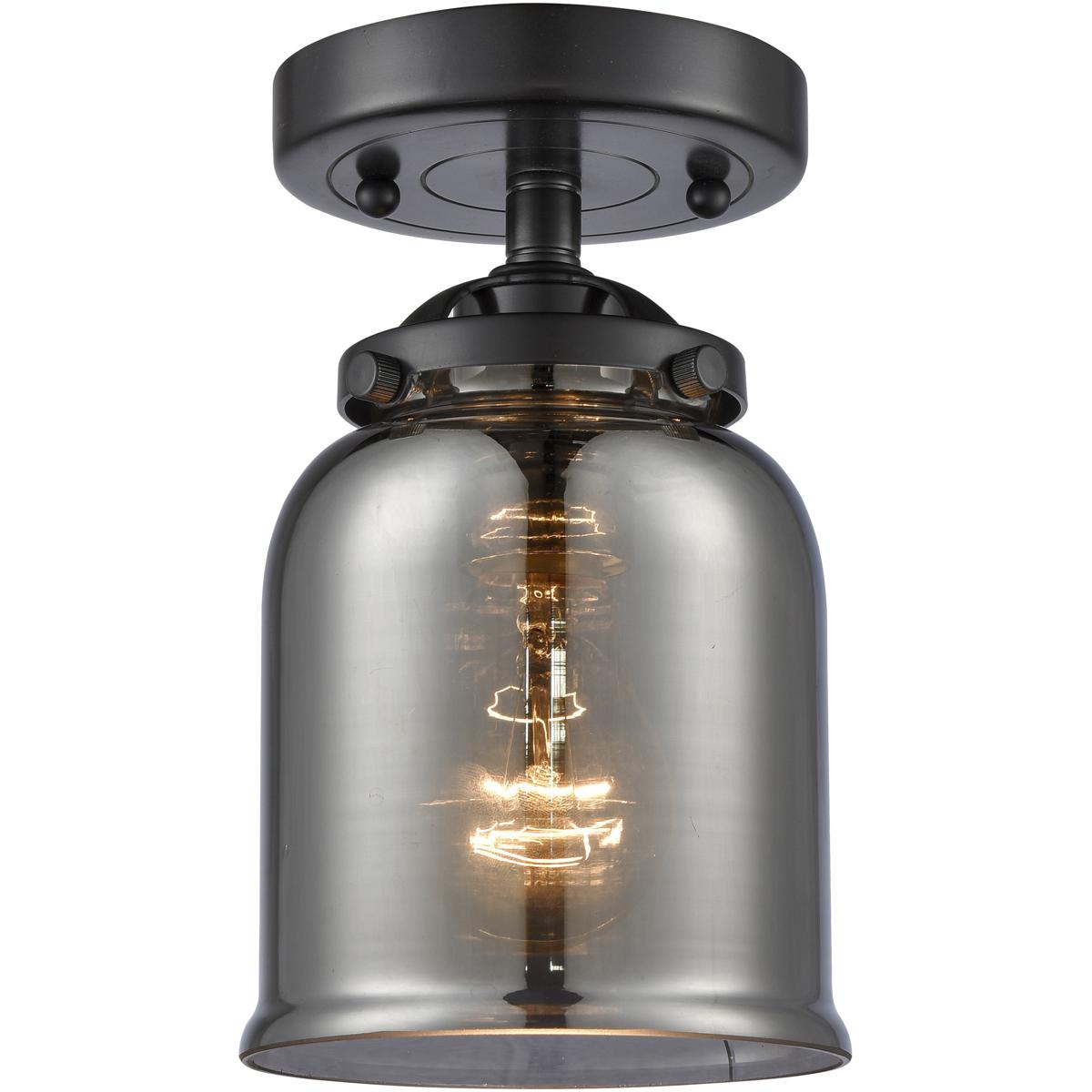 Innovations Lighting 284-1C-OB-G53 Nouveau Small Bell 1 Light 5 inch Oil Rubbed Bronze Semi-Flush Mount Ceiling Light in Plated Smoke Glass, Nouveau