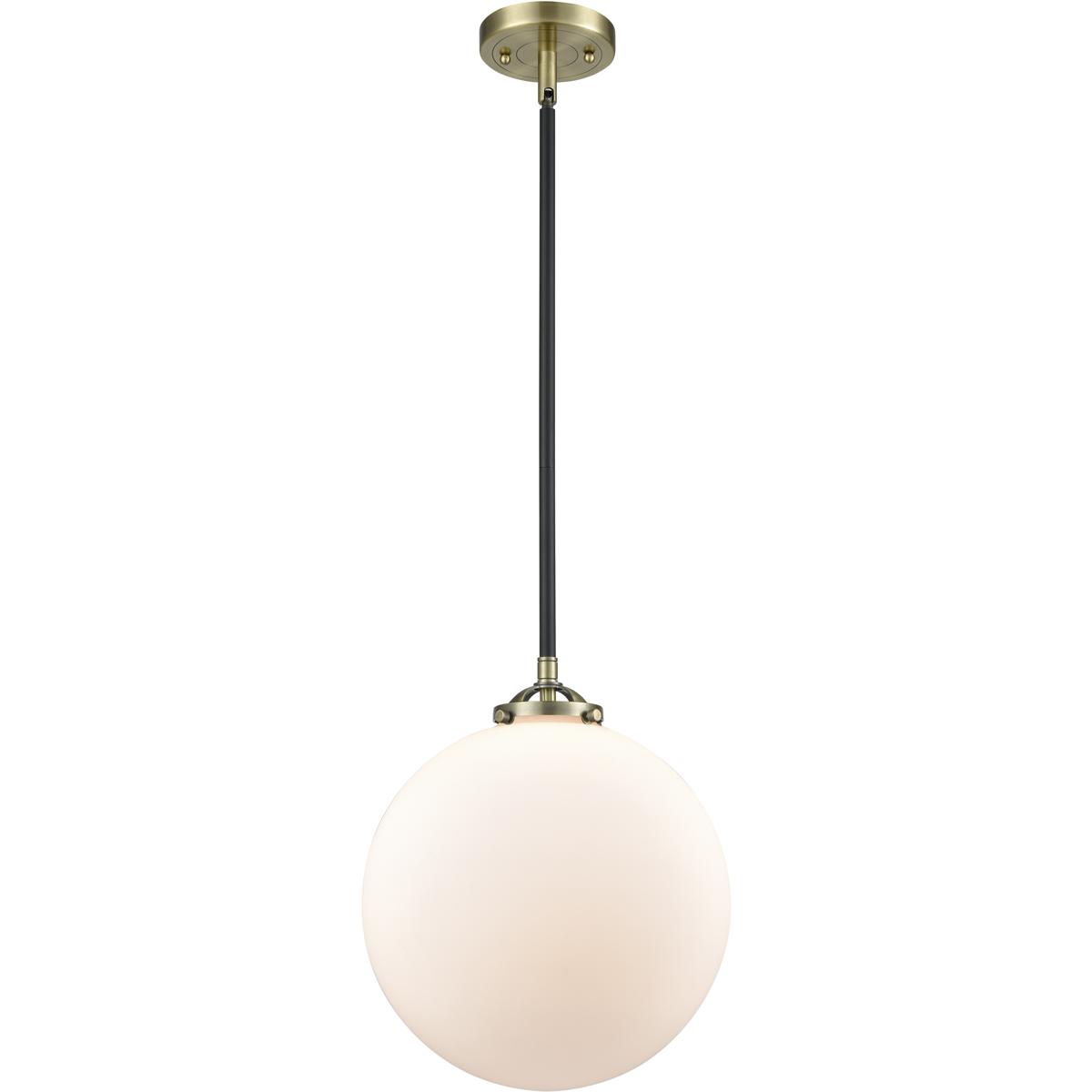 Innovations Lighting 284-1S-BAB-G201-12-LED Nouveau Beacon LED 12 inch Black Antique Brass Mini Pendant Ceiling Light in Matte White, Nouveau