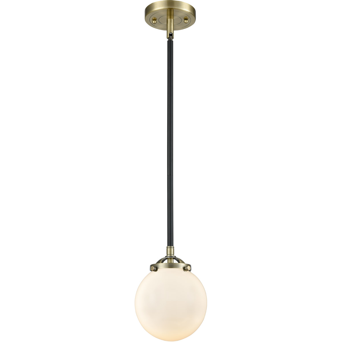 Innovations Lighting 284-1S-BAB-G201-6 Nouveau Beacon 1 Light 6 inch Black Antique Brass Mini Pendant Ceiling Light in Matte White Glass, Nouveau