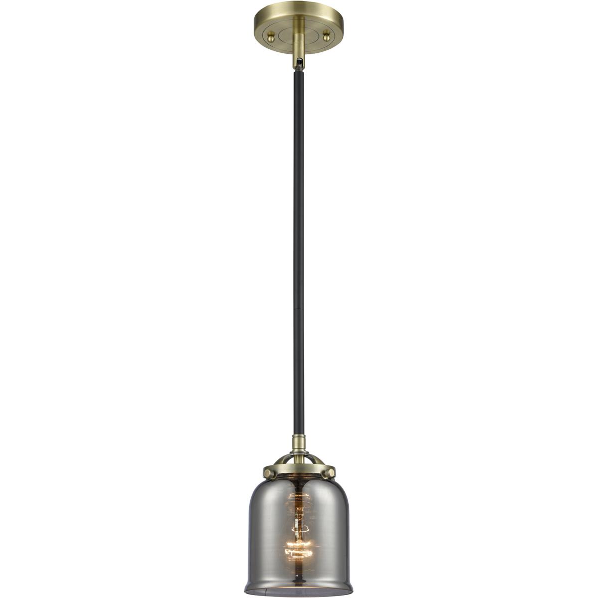 Innovations Lighting 284-1S-BAB-G53 Nouveau Bell 1 Light 5 inch Black Antique Brass Mini Pendant Ceiling Light in Bulb Not Included, Light Smoke Glass