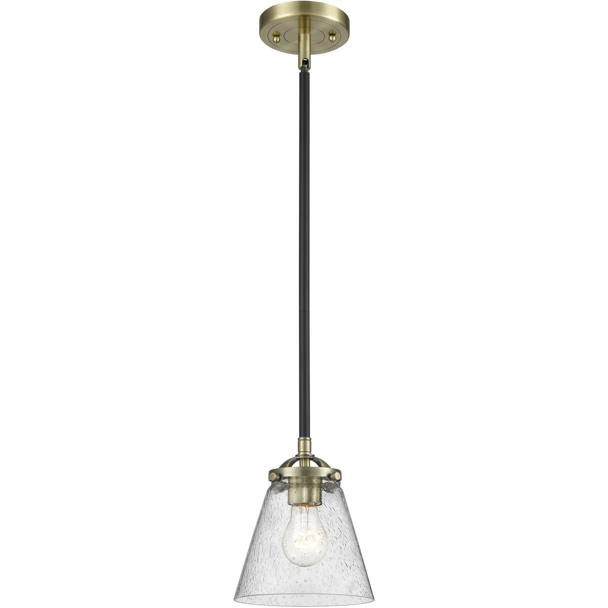Innovations Lighting 284-1S-SN-G64 Nouveau Small Cone 1 Light 6 inch Brushed Satin Nickel Mini Pendant Ceiling Light in Seedy Glass, Nouveau
