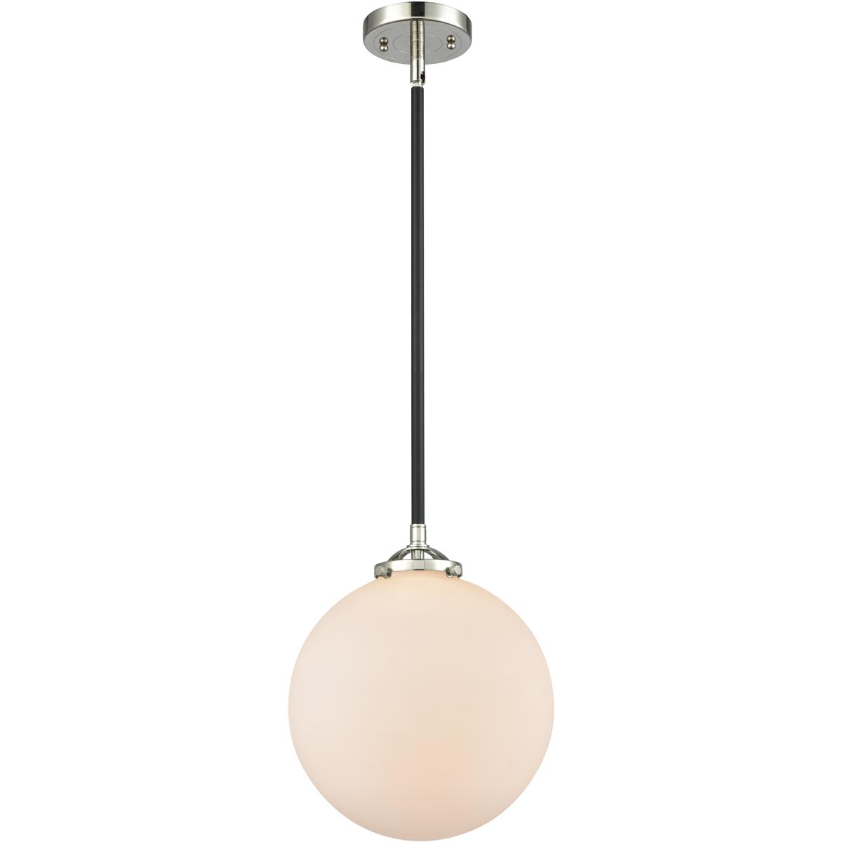 Innovations Lighting 284-1S-BPN-G201-10-LED Nouveau Beacon LED 10 inch Black Polished Nickel Mini Pendant Ceiling Light in Matte White, Nouveau