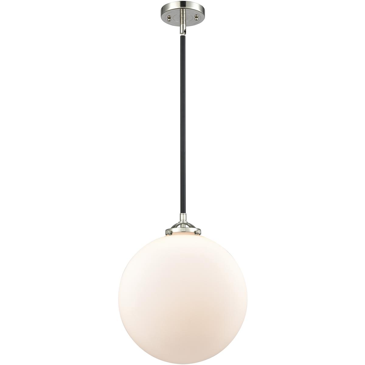 Innovations Lighting 284-1S-BPN-G201-12-LED Nouveau Beacon LED 12 inch Black Polished Nickel Mini Pendant Ceiling Light in Matte White, Nouveau
