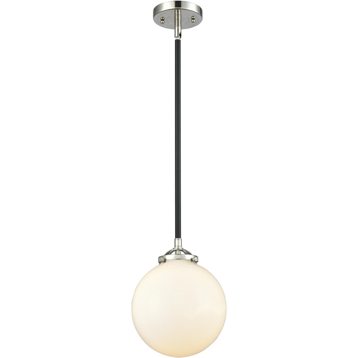 Innovations Lighting 284-1S-BPN-G201-8-LED Nouveau Beacon LED 8 inch Black Polished Nickel Mini Pendant Ceiling Light in Matte White, Nouveau