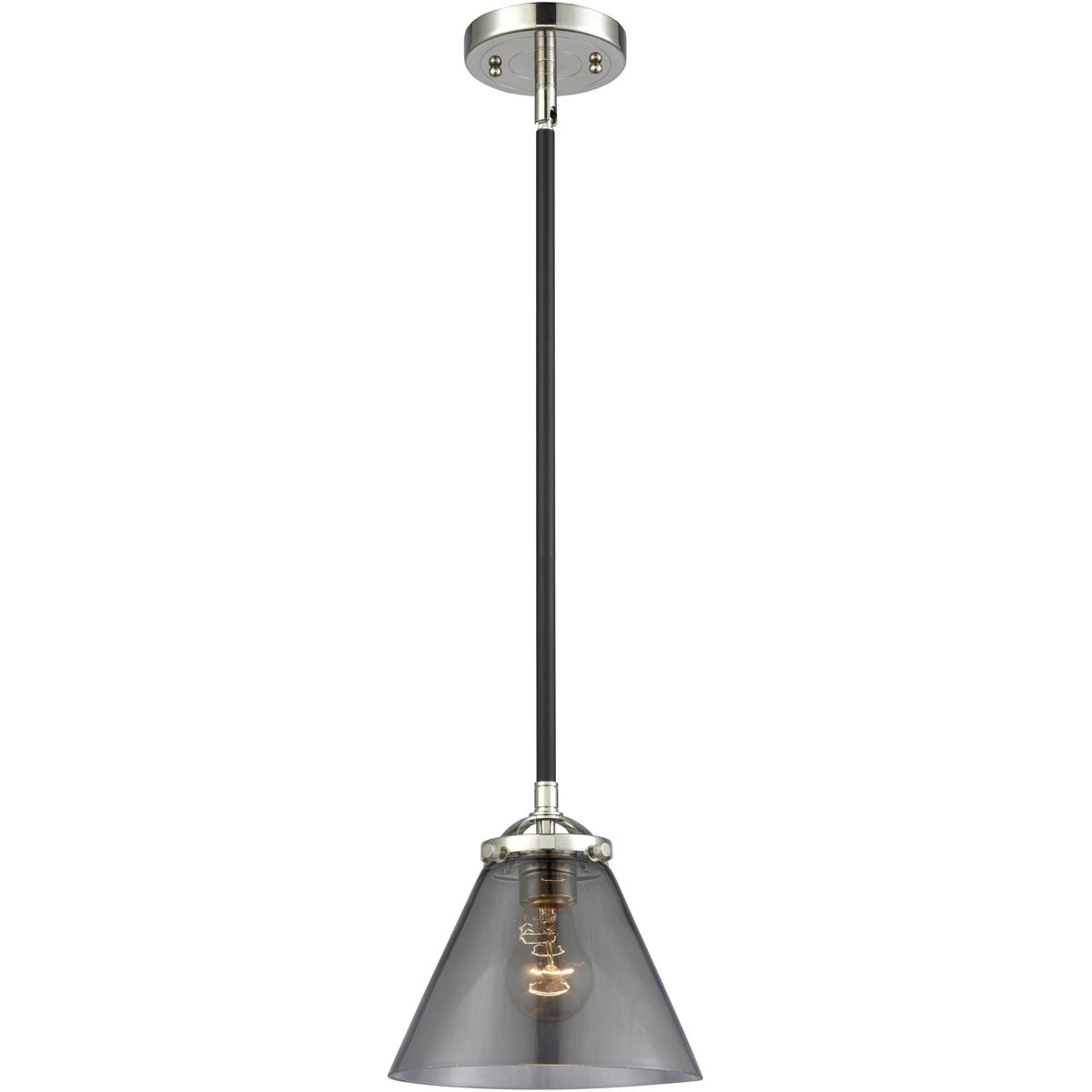 Innovations Lighting 284-1S-BPN-G43-LED Nouveau Cone LED 7.75 inch Black Polished Nickel Mini Pendant Ceiling Light in Light Smoke Glass, Nouveau