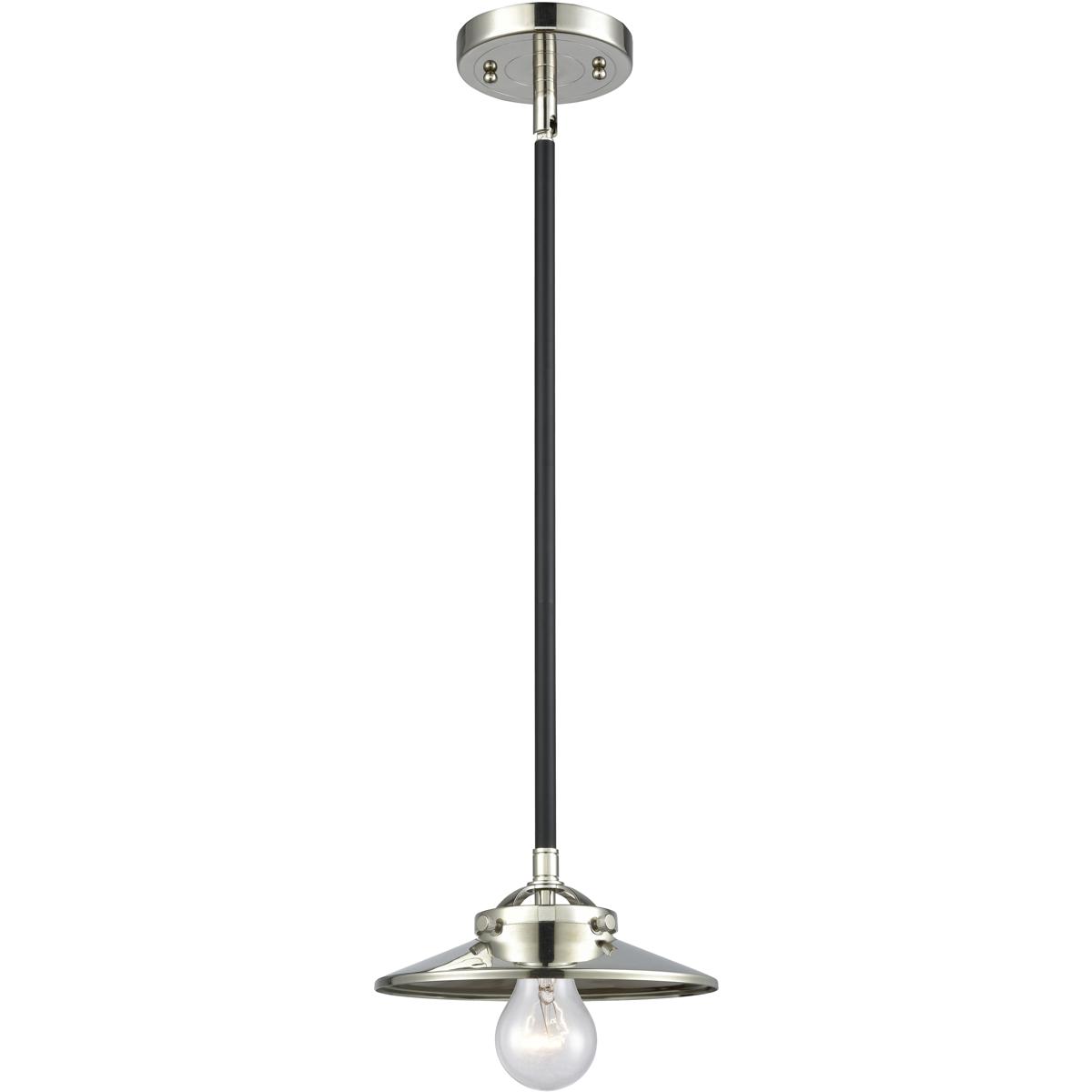 Innovations Lighting 284-1S-BPN-M1-PN-LED Nouveau Railroad LED 8 inch Black Polished Nickel Mini Pendant Ceiling Light, Nouveau
