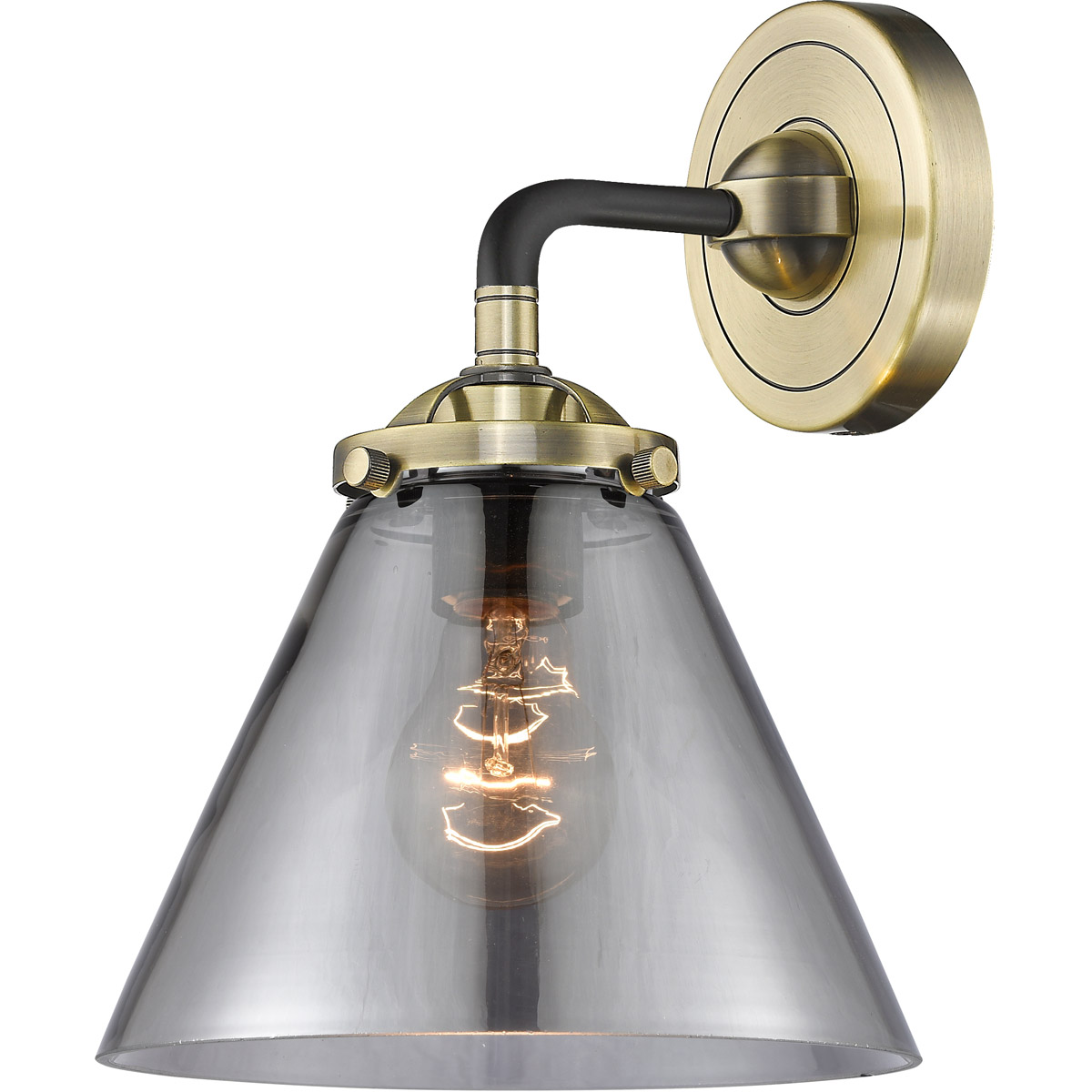Innovations Lighting 284-1W-BPN-G43-LED Nouveau Large Cone LED 8 inch Black Polished Nickel Sconce Wall Light in Plated Smoke Glass, Nouveau