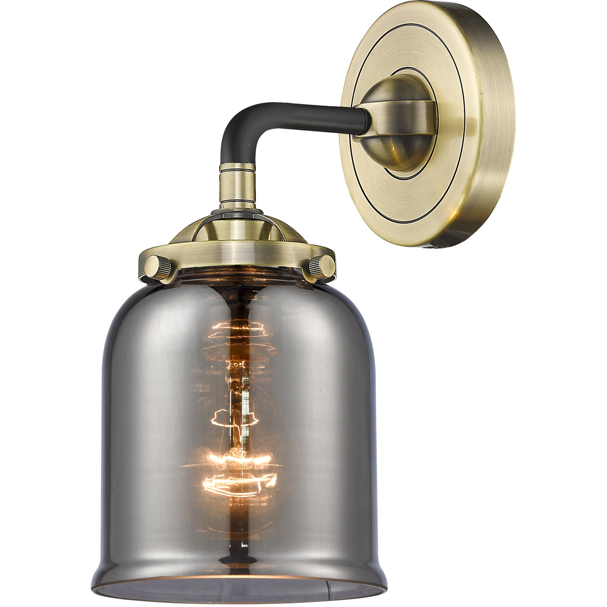 Innovations Lighting 284-1W-BPN-G53-LED Nouveau Small Bell LED 5 inch Black Polished Nickel Sconce Wall Light in Plated Smoke Glass, Nouveau