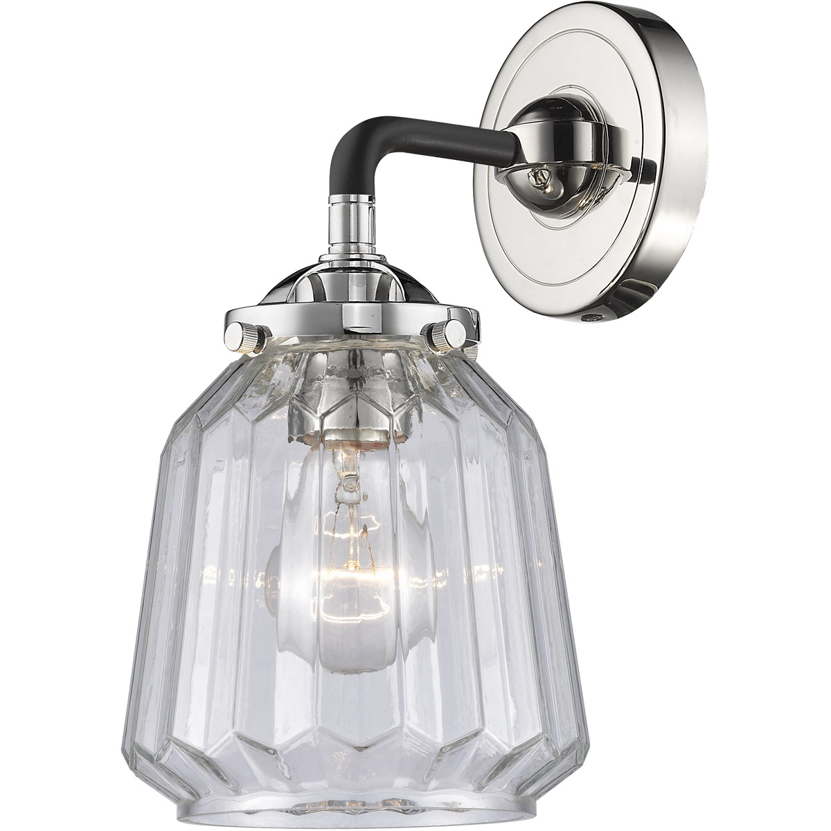 Innovations Lighting 284-1W-BPN-G142-LED Nouveau Chatham LED 6 inch Black Polished Nickel Sconce Wall Light in Clear Glass, Nouveau