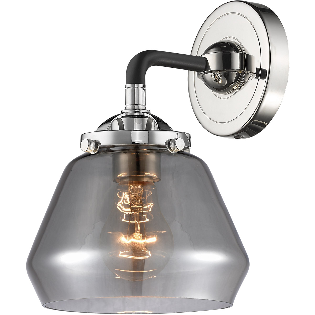Innovations Lighting 284-1W-BPN-G173-LED Nouveau Fulton LED 7 inch Black Polished Nickel Sconce Wall Light in Plated Smoke Glass, Nouveau