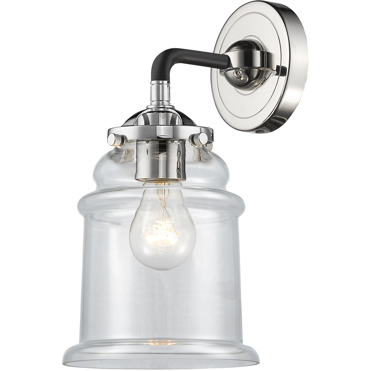 Innovations Lighting 284-1W-BPN-G182-LED Nouveau Canton LED 6 inch Black Polished Nickel Sconce Wall Light in Clear Glass, Nouveau