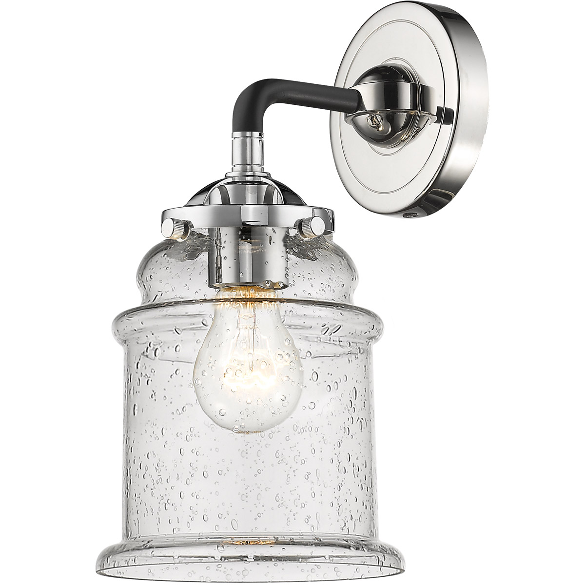 Innovations Lighting 284-1W-BPN-G184S-LED Nouveau Small Canton LED 5.25 inch Black Polished Nickel Sconce Wall Light in Seedy Glass, Nouveau