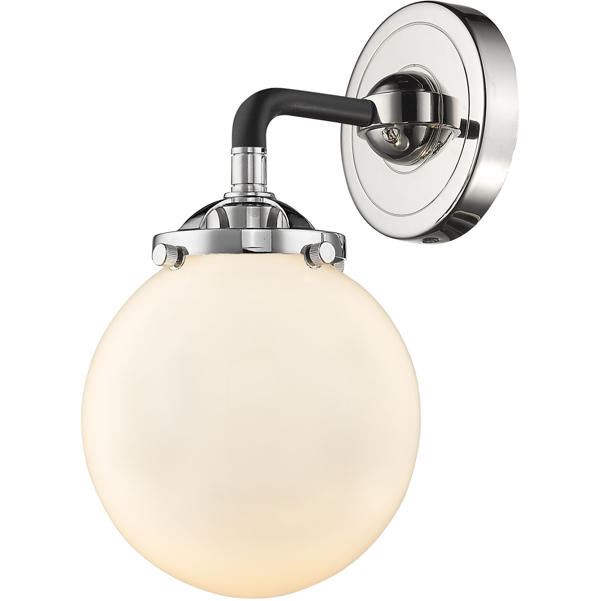 Innovations Lighting 284-1W-BPN-G201-6-LED Nouveau Beacon LED 6 inch Black Polished Nickel Sconce Wall Light in Matte White Glass, Nouveau