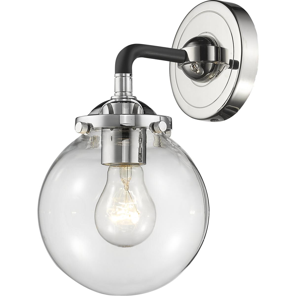 Innovations Lighting 284-1W-BPN-G202-6-LED Nouveau Beacon LED 6 inch Black Polished Nickel Sconce Wall Light in Clear Glass, Nouveau