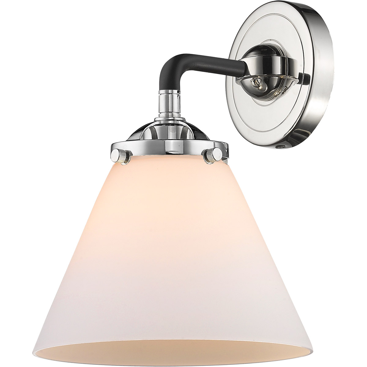 Innovations Lighting 284-1W-BPN-G41-LED Nouveau Large Cone LED 8 inch Black Polished Nickel Sconce Wall Light in Matte White Glass, Nouveau