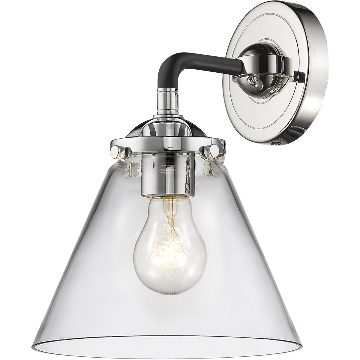Innovations Lighting 284-1W-BPN-G42-LED Nouveau Large Cone LED 8 inch Black Polished Nickel Sconce Wall Light in Clear Glass, Nouveau
