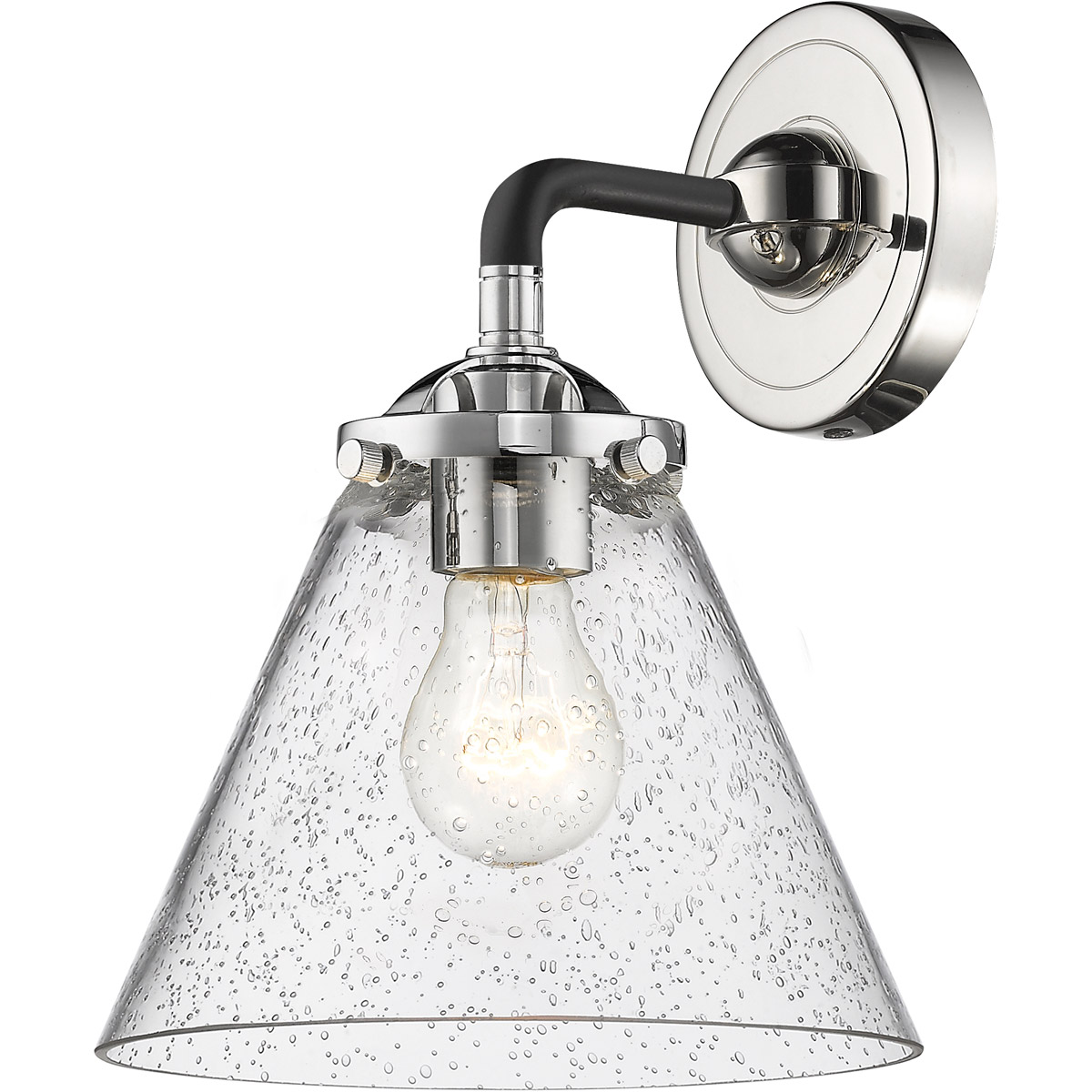 Innovations Lighting 284-1W-BPN-G44-LED Nouveau Large Cone LED 8 inch Black Polished Nickel Sconce Wall Light in Seedy Glass, Nouveau
