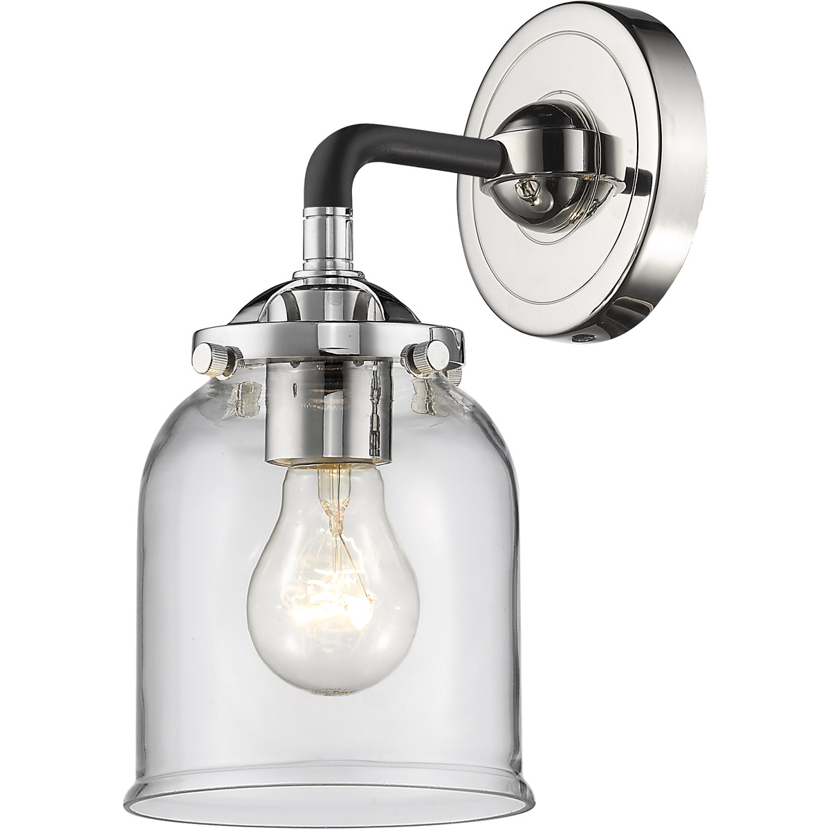 Innovations Lighting 284-1W-BPN-G52-LED Nouveau Small Bell LED 5 inch Black Polished Nickel Sconce Wall Light in Clear Glass, Nouveau