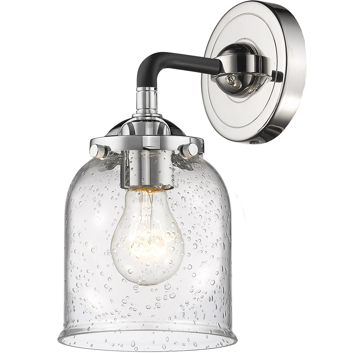 Innovations Lighting 284-1W-BPN-G54-LED Nouveau Small Bell LED 5 inch Black Polished Nickel Sconce Wall Light in Seedy Glass, Nouveau