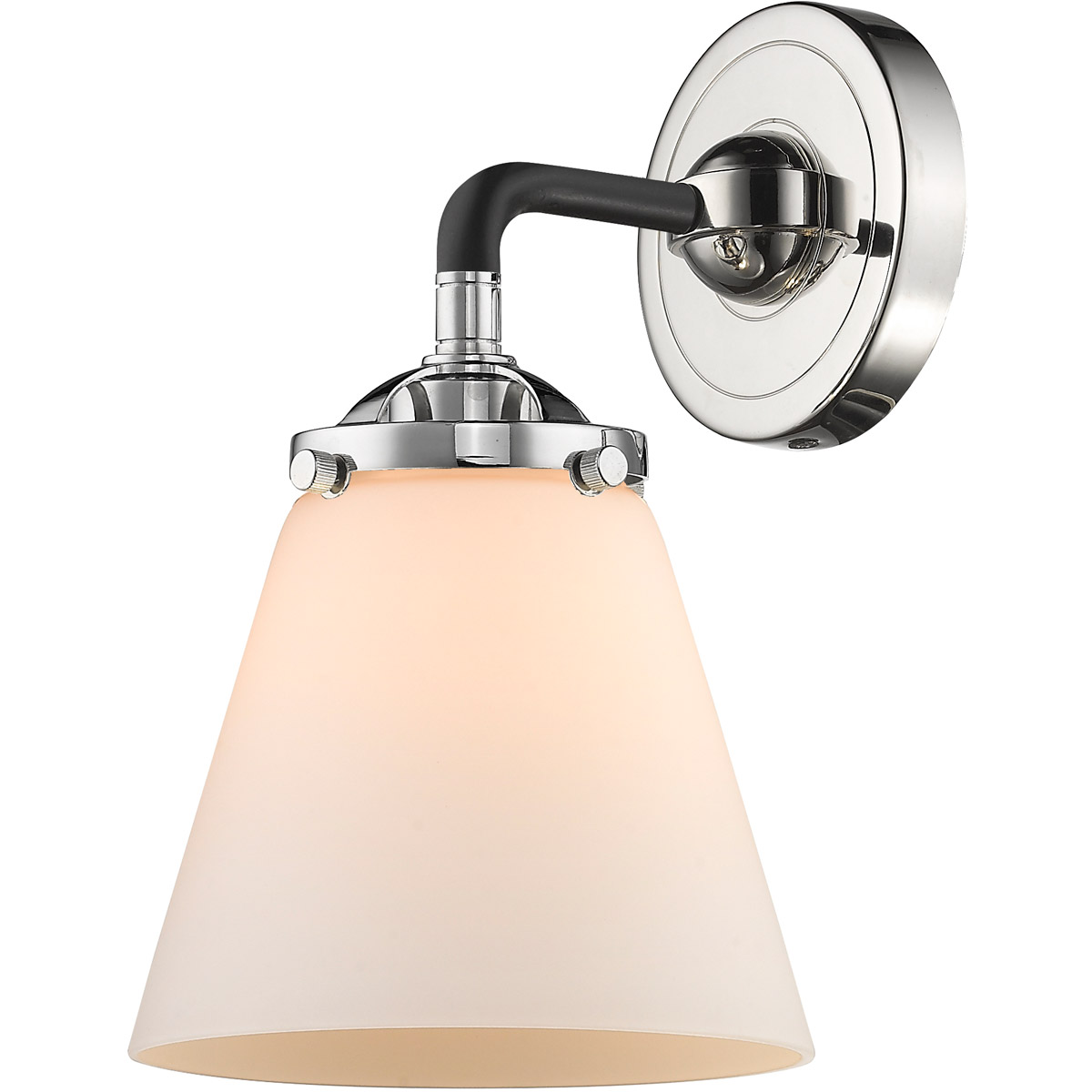 Innovations Lighting 284-1W-BPN-G61-LED Nouveau Small Cone LED 6 inch Black Polished Nickel Sconce Wall Light in Matte White Glass, Nouveau