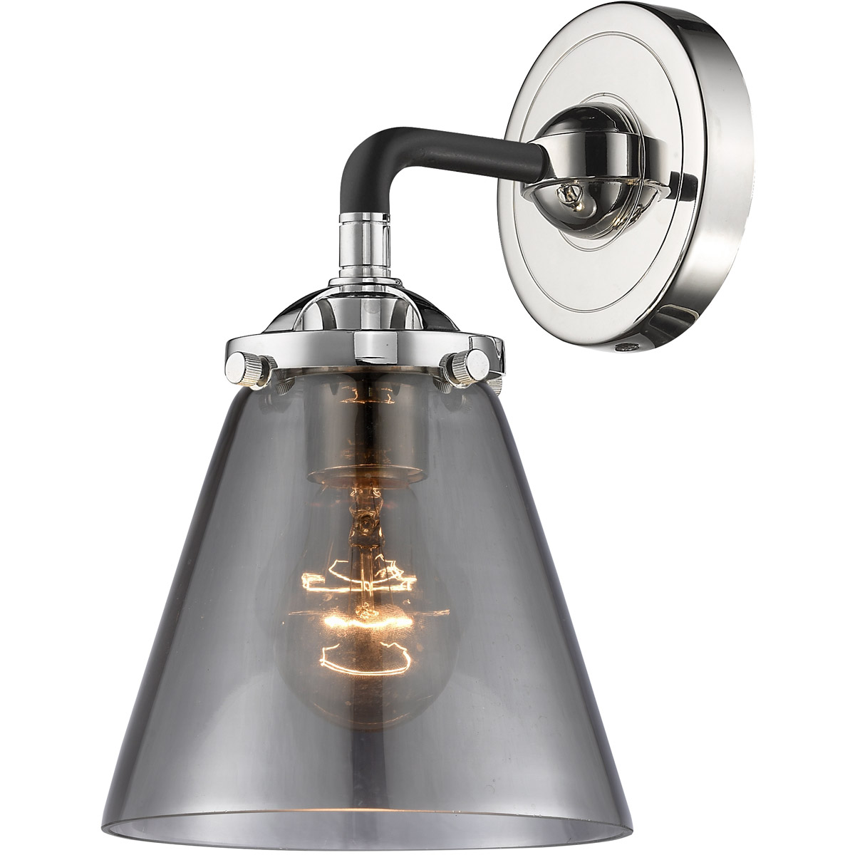 Innovations Lighting 284-1W-BPN-G63-LED Nouveau Small Cone LED 6 inch Black Polished Nickel Sconce Wall Light in Plated Smoke Glass, Nouveau