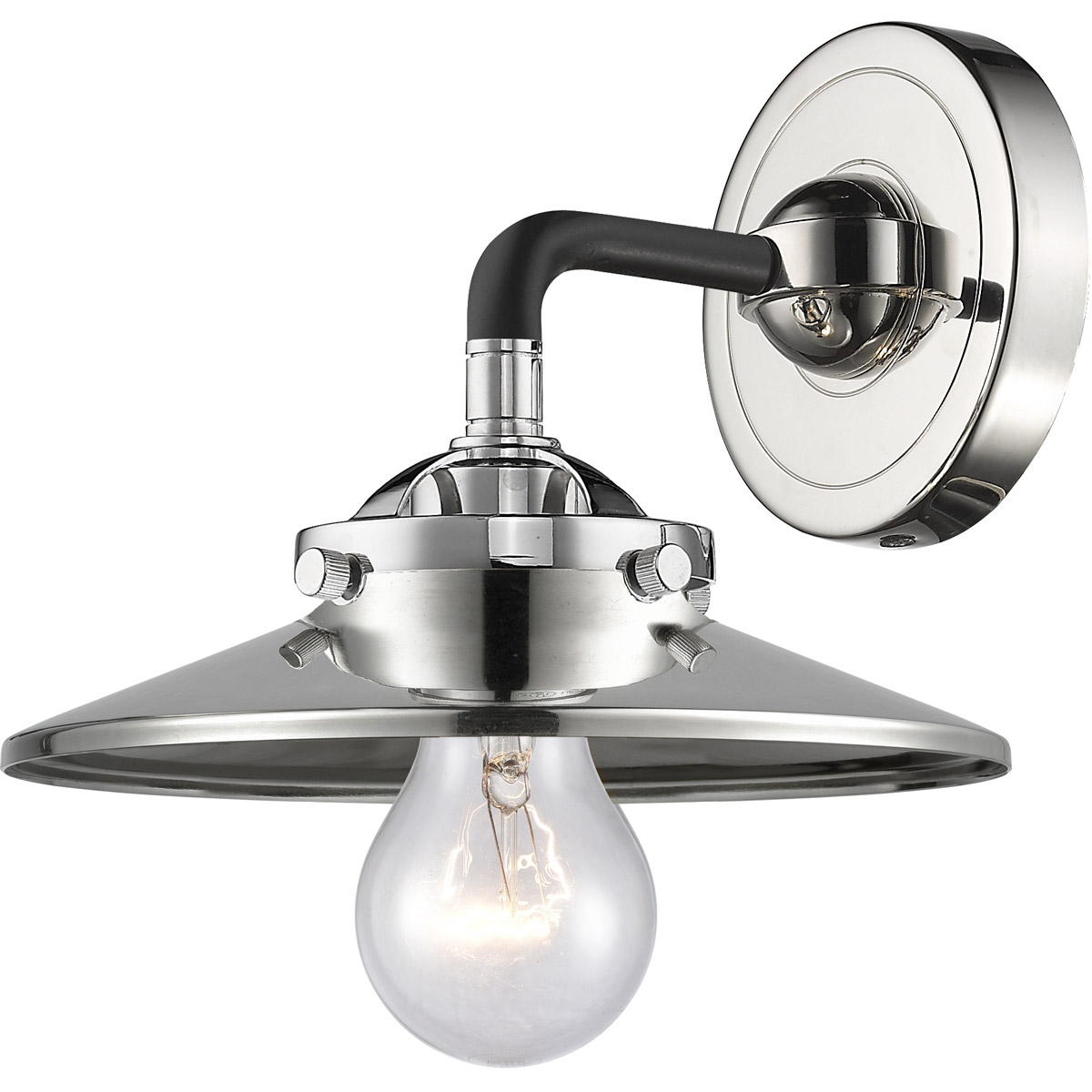 Innovations Lighting 284-1W-BPN-M1-PN-LED Nouveau Railroad LED 8 inch Black Polished Nickel Sconce Wall Light, Nouveau