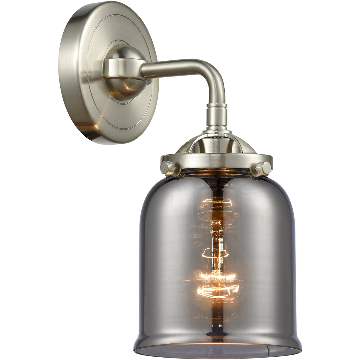 Innovations Lighting 284-1W-SN-G53 Nouveau Small Bell 1 Light 5 inch Brushed Satin Nickel Sconce Wall Light in Light Smoke Glass, Nouveau