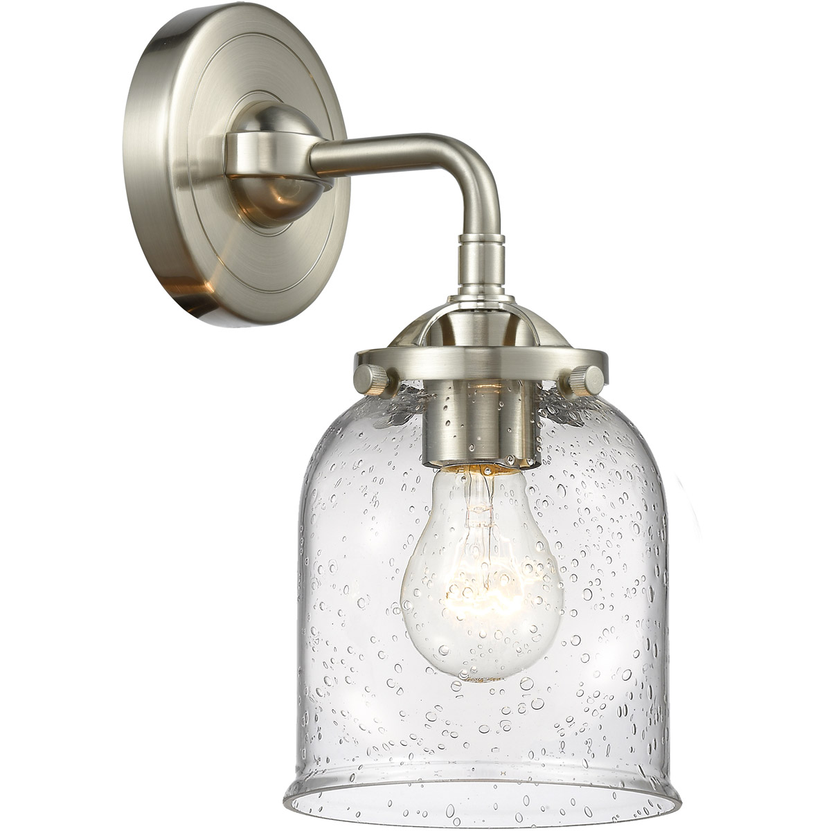 Innovations Lighting 284-1W-SN-G54 Nouveau Small Bell 1 Light 5 inch Brushed Satin Nickel Sconce Wall Light in Seedy Glass, Nouveau