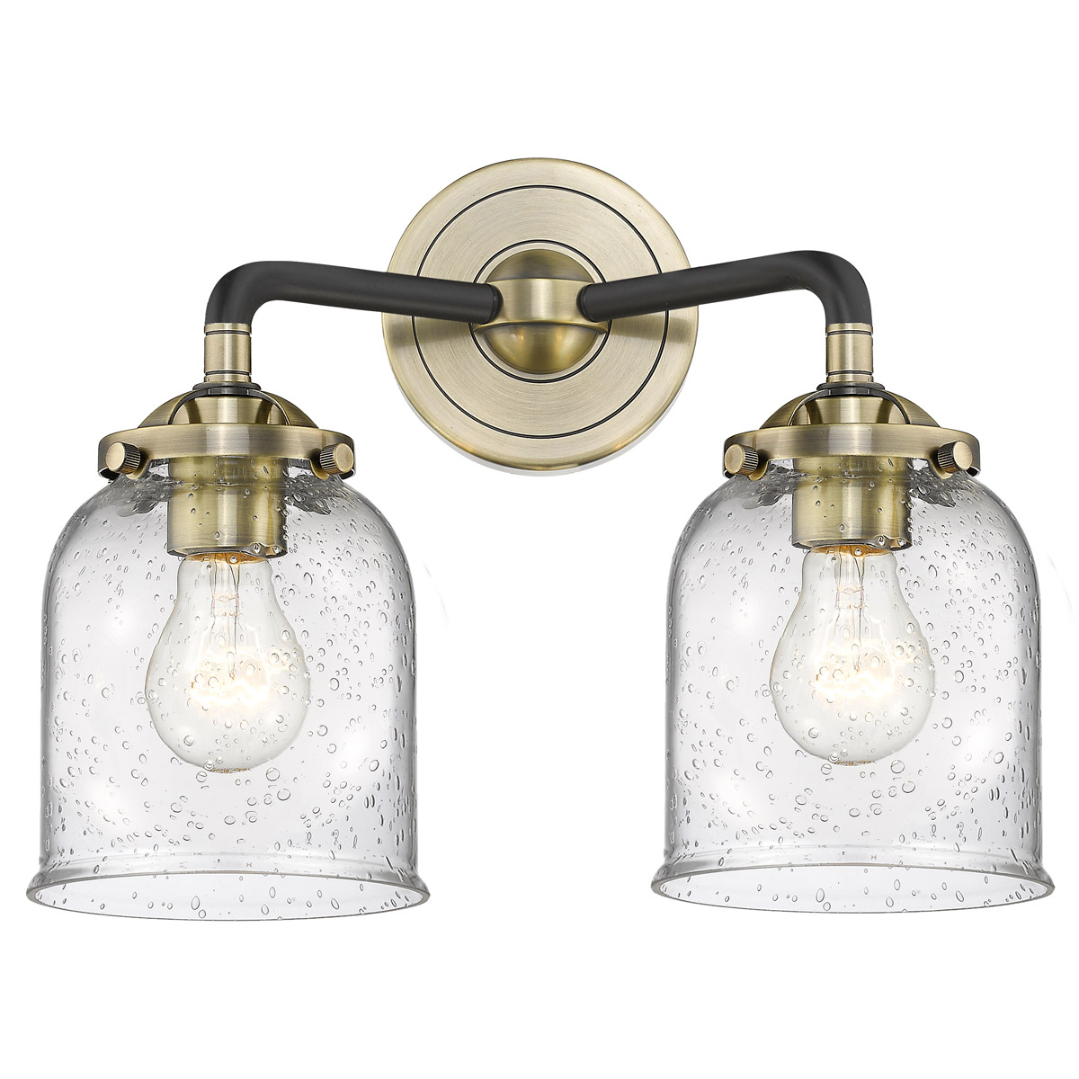 Innovations Lighting 284-2W-BAB-G54 Nouveau Small Bell 2 Light 13 inch Black Antique Brass Bath Vanity Light Wall Light in Seedy Glass, Nouveau