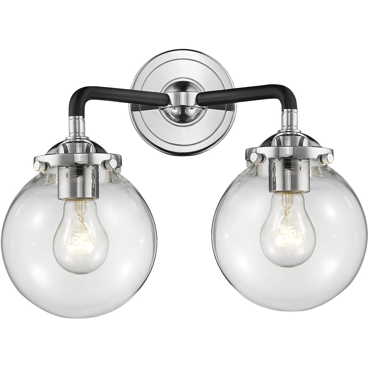 Innovations Lighting 284-2W-BPN-G202-6 Nouveau Beacon 2 Light 14 inch Black Polished Nickel Bath Vanity Light Wall Light in Clear Glass, Nouveau