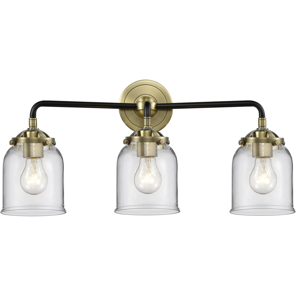 Innovations Lighting 284-3W-BAB-G52-LED Nouveau Small Bell LED 23 inch Black Antique Brass Bath Vanity Light Wall Light in Clear Glass, Nouveau