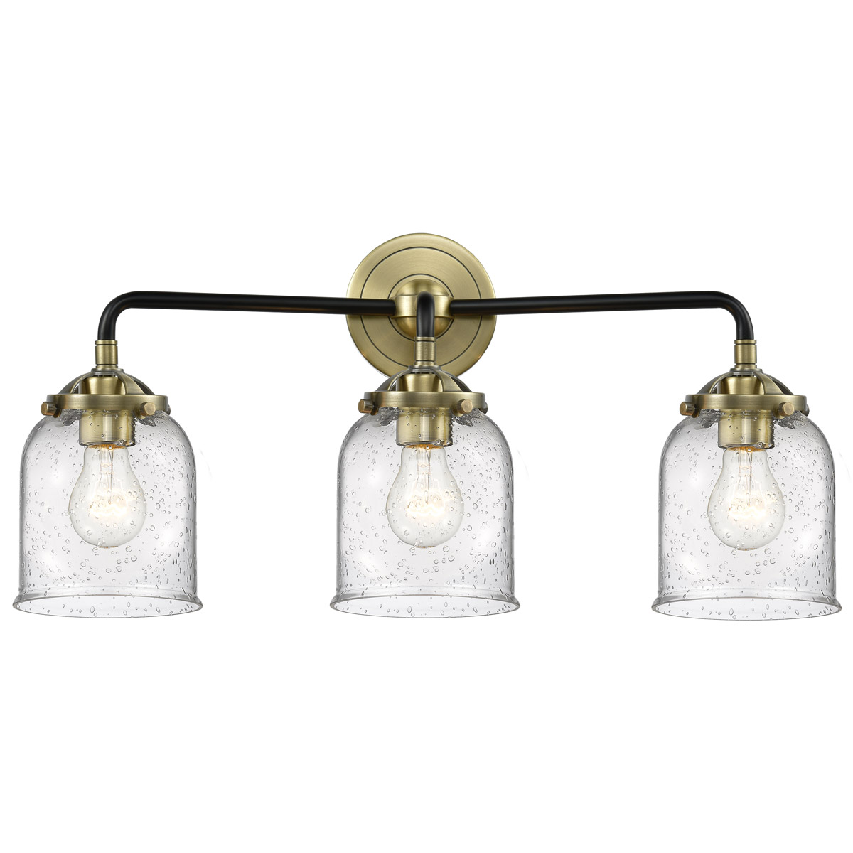 Innovations Lighting 284-3W-BAB-G54-LED Nouveau Small Bell LED 23 inch Black Antique Brass Bath Vanity Light Wall Light in Seedy Glass, Nouveau