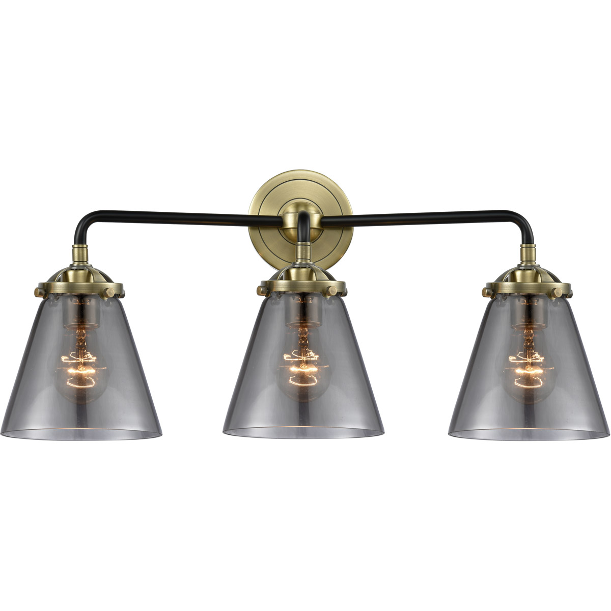 Innovations Lighting 284-3W-BAB-G63-LED Nouveau Small Cone LED 24 inch Black Antique Brass Bath Vanity Light Wall Light in Plated Smoke Glass, Nouveau
