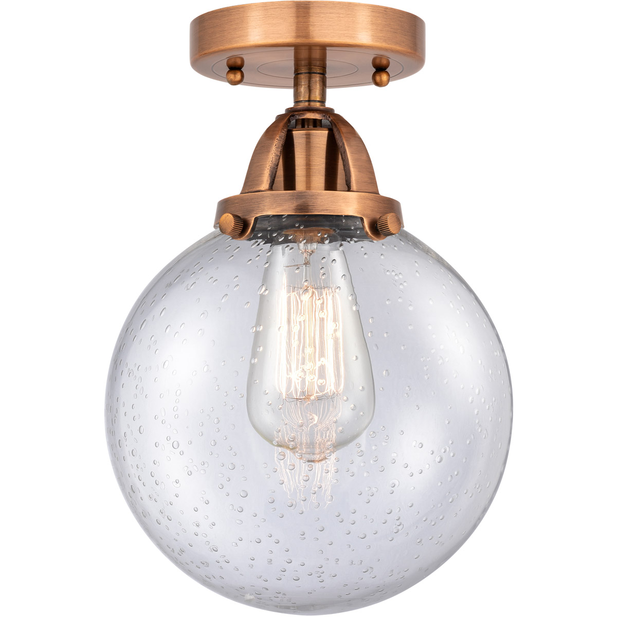 Innovations Lighting 288-1C-AC-G204-8-LED Nouveau 2 Beacon LED 8 inch Antique Copper Semi-Flush Mount Ceiling Light in Seedy Glass