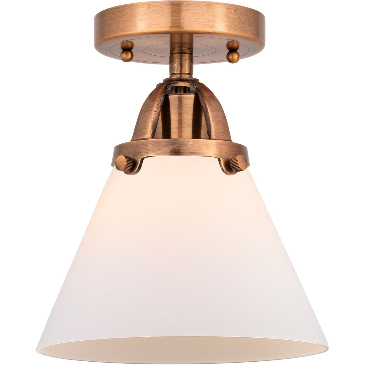 Innovations Lighting 288-1C-AC-G41-LED Nouveau 2 Large Cone LED 7.75 inch Antique Copper Semi-Flush Mount Ceiling Light in Matte White Glass
