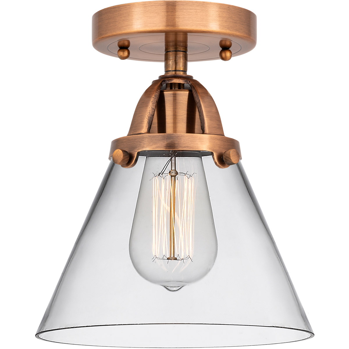 Innovations Lighting 288-1C-AC-G42-LED Nouveau 2 Large Cone LED 7.75 inch Antique Copper Semi-Flush Mount Ceiling Light in Clear Glass