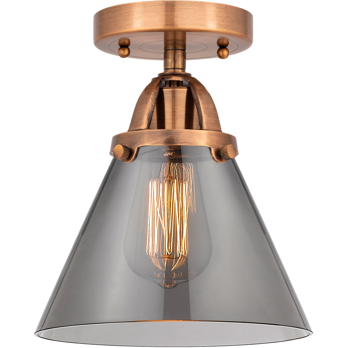 Innovations Lighting 288-1C-AC-G43-LED Nouveau 2 Large Cone LED 7.75 inch Antique Copper Semi-Flush Mount Ceiling Light in Light Smoke Glass