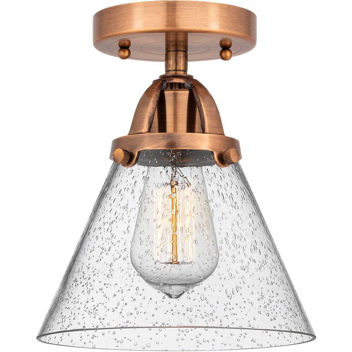 Innovations Lighting 288-1C-AC-G44 Nouveau 2 Large Cone 1 Light 8 inch Antique Copper Semi-Flush Mount Ceiling Light in Seedy Glass