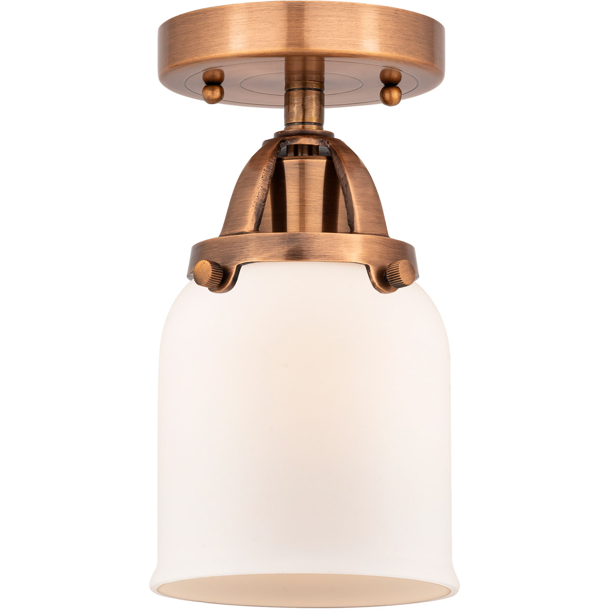 Innovations Lighting 288-1C-AC-G51-LED Nouveau 2 Small Bell LED 5 inch Antique Copper Semi-Flush Mount Ceiling Light in Matte White Glass