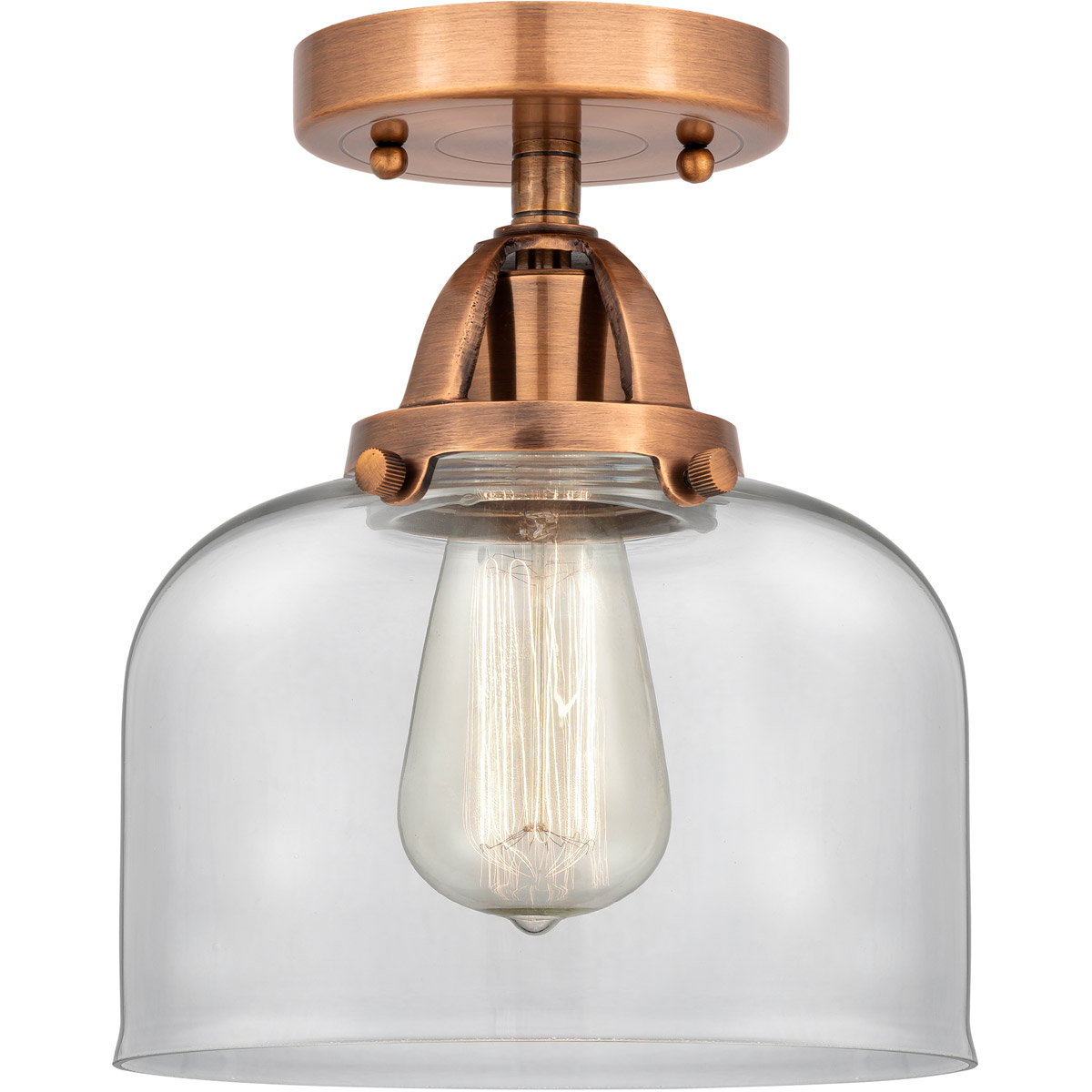 Innovations Lighting 288-1C-AC-G72-LED Nouveau 2 Large Bell LED 8 inch Antique Copper Semi-Flush Mount Ceiling Light in Clear Glass