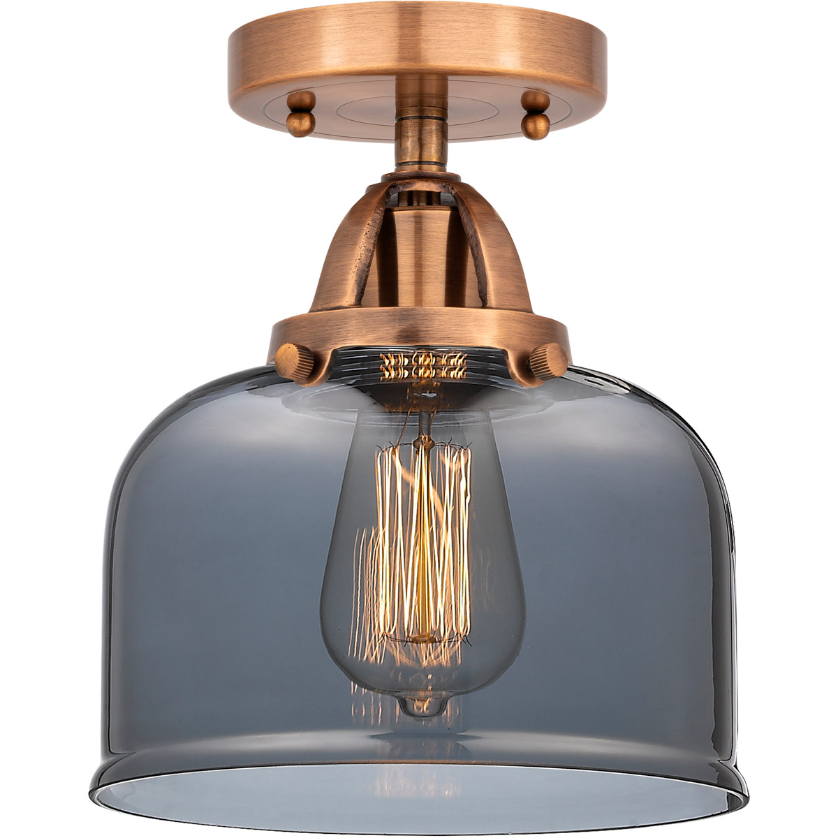 Innovations Lighting 288-1C-AC-G73-LED Nouveau 2 Large Bell LED 8 inch Antique Copper Semi-Flush Mount Ceiling Light in Light Smoke Glass