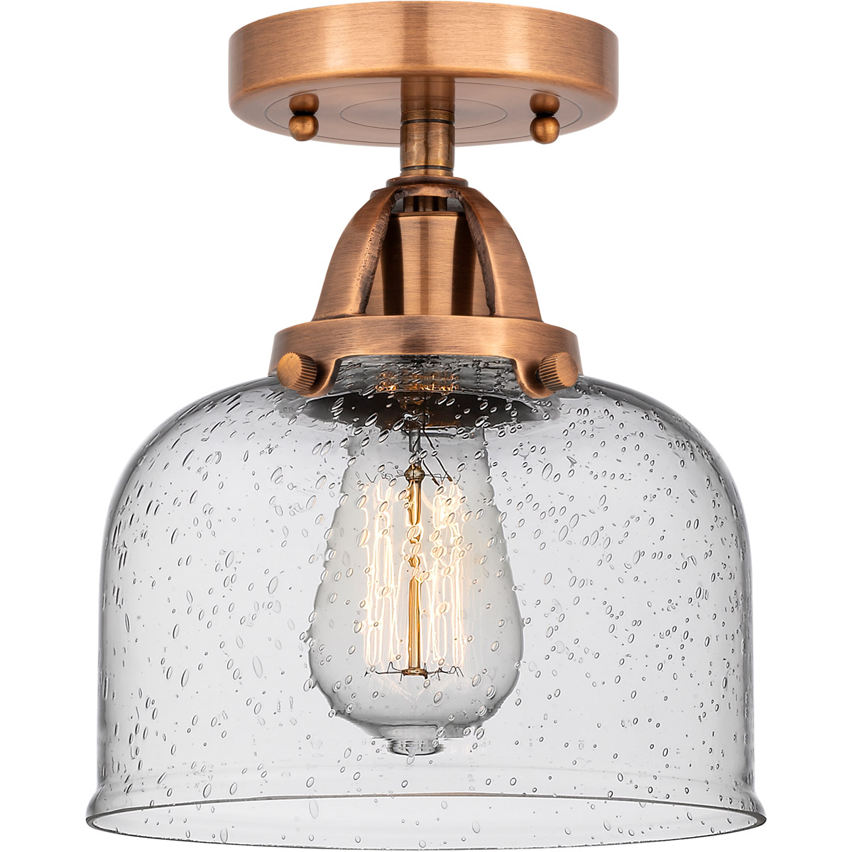 Innovations Lighting 288-1C-AC-G74-LED Nouveau 2 Large Bell LED 8 inch Antique Copper Semi-Flush Mount Ceiling Light in Seedy Glass