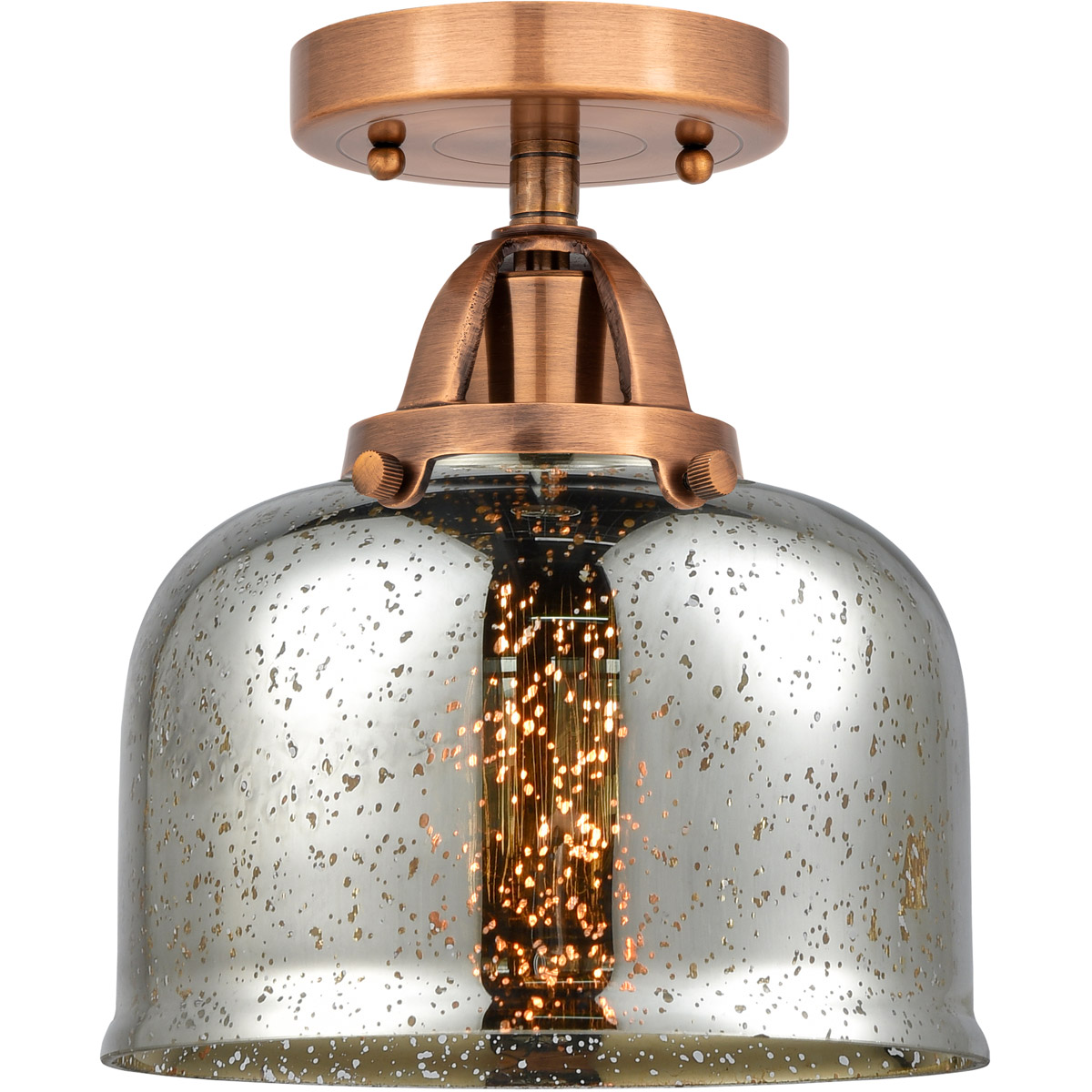 Innovations Lighting 288-1C-AC-G78-LED Nouveau 2 Large Bell LED 8 inch Antique Copper Semi-Flush Mount Ceiling Light in Silver Plated Mercury Glass