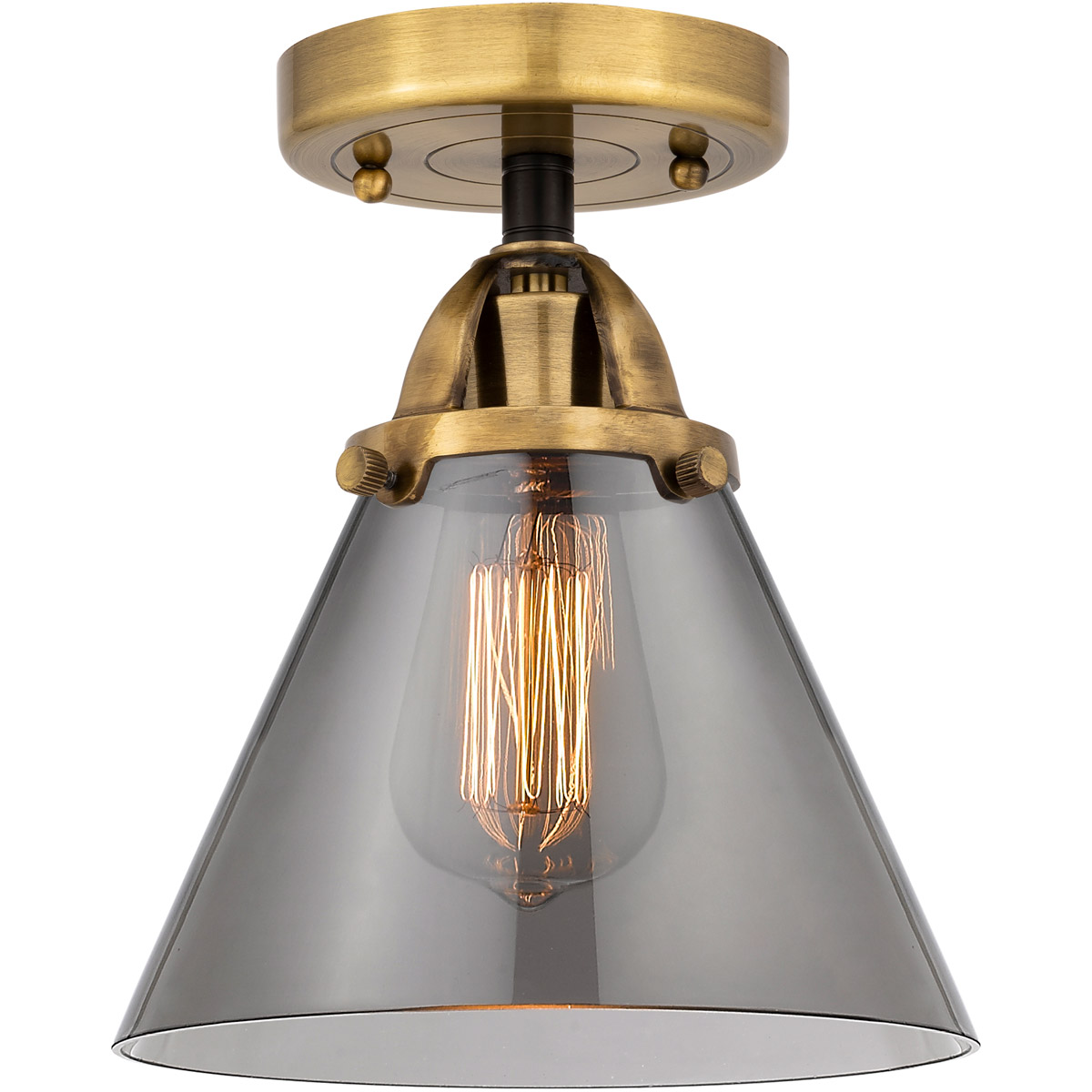 Innovations Lighting 288-1C-BAB-G43-LED Nouveau 2 Large Cone LED 7.75 inch Black Antique Brass Semi-Flush Mount Ceiling Light in Plated Smoke Glass
